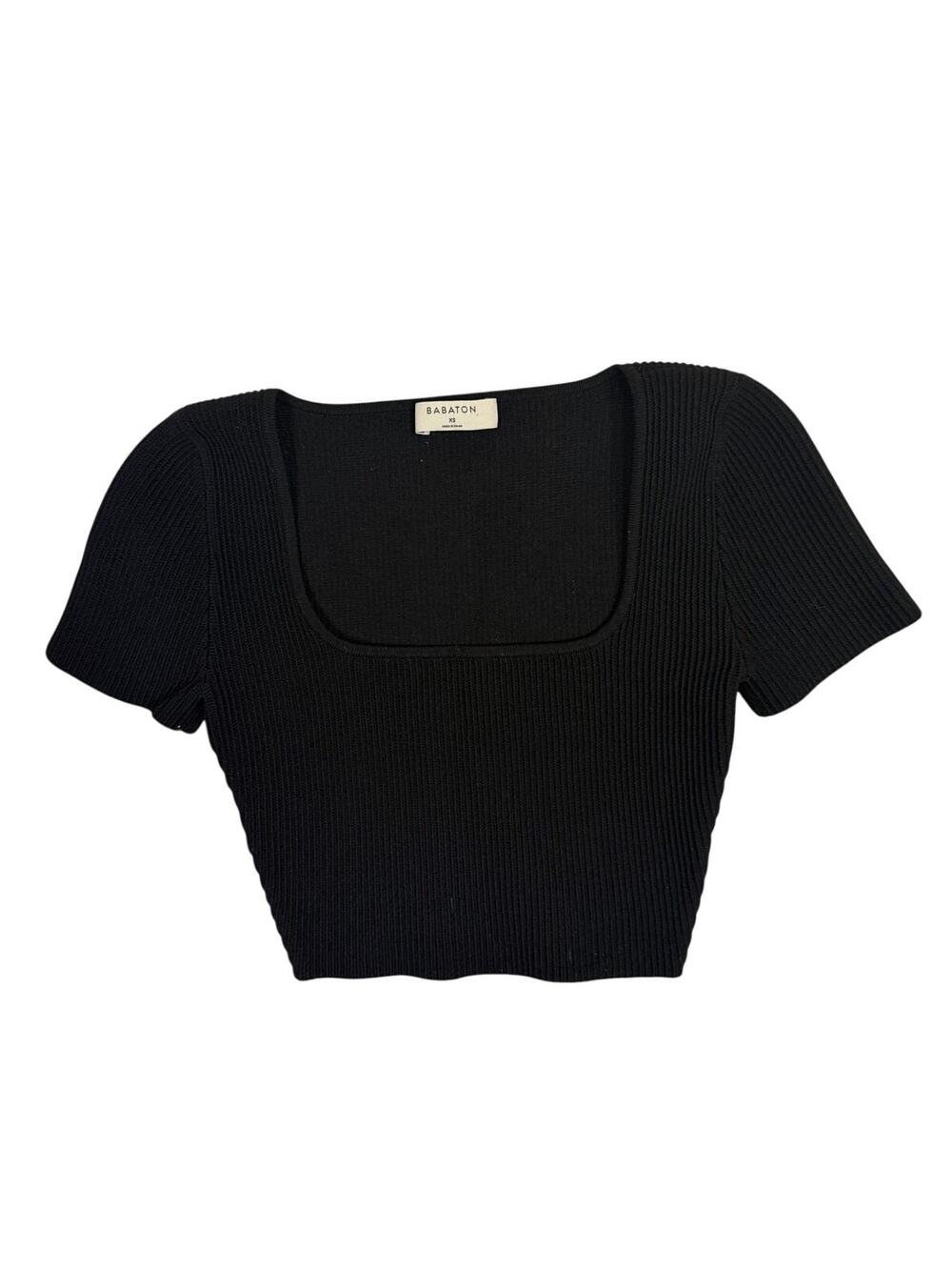Aritzia Sculpt Knit Minimalist Squareneck Crop Top Shirt Short Sleeve XS